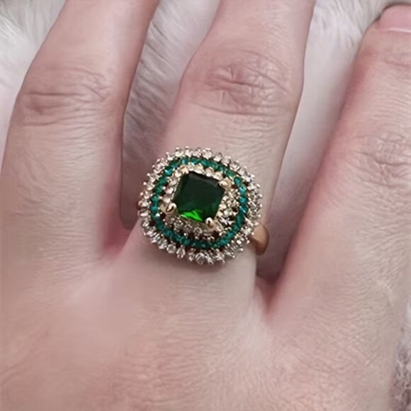 Festive Beautiful Green Synthetic Zircon Ring with Accents Size 7 - Picture 2 of 2
